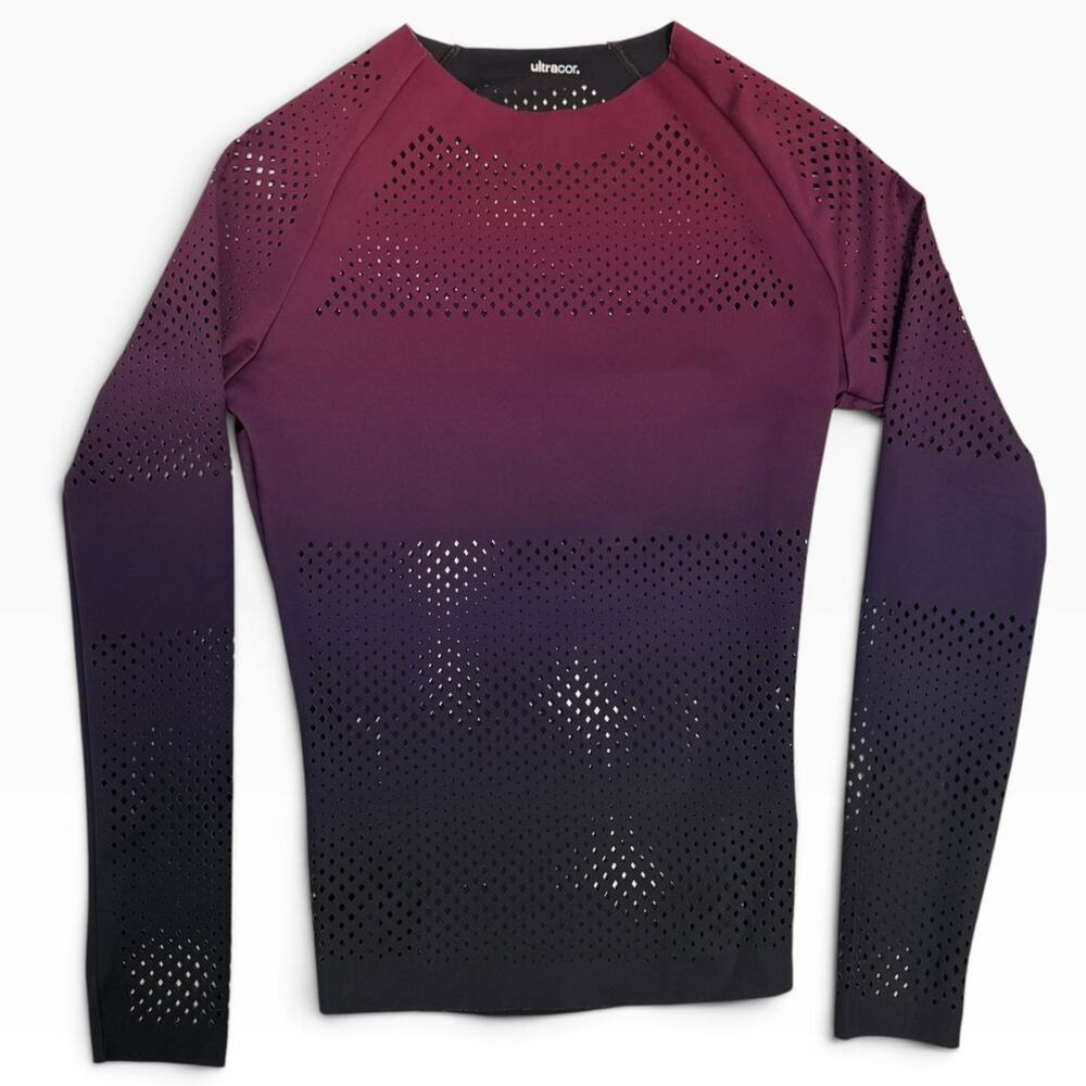 Ultracor Women's Ombré Perforated Long Sleeve Top Size S NWOT Laser Cut Purple